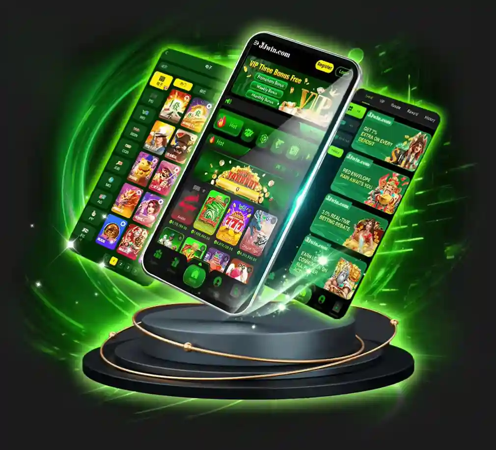 JJWIN download app interface with login, register, and access to games and online casino